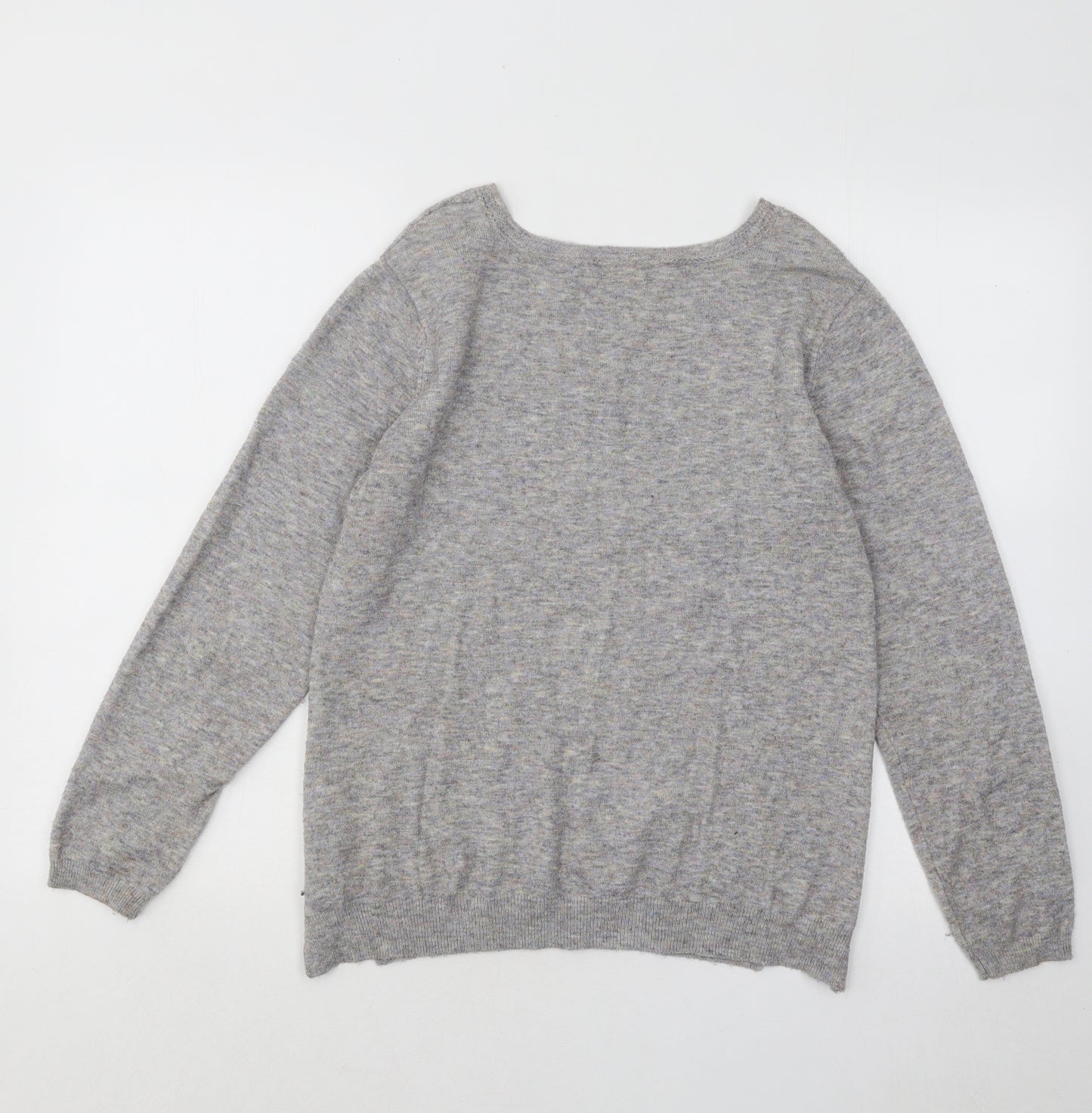 Fransa Womens Grey V-Neck Polyester Pullover Jumper Size XS