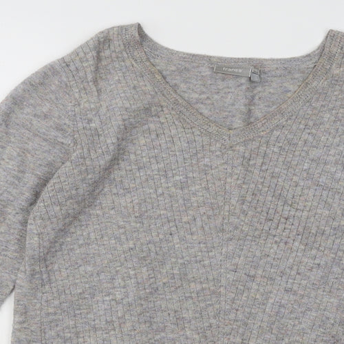 Fransa Womens Grey V-Neck Polyester Pullover Jumper Size XS