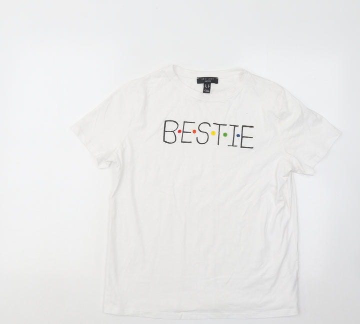New Look Womens White Cotton Basic T-Shirt Size 12 Round Neck - Bestie