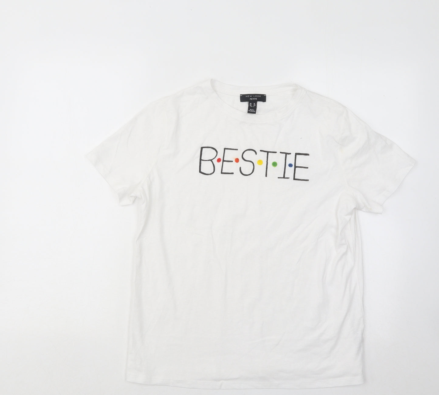 New Look Womens White Cotton Basic T-Shirt Size 12 Round Neck - Bestie