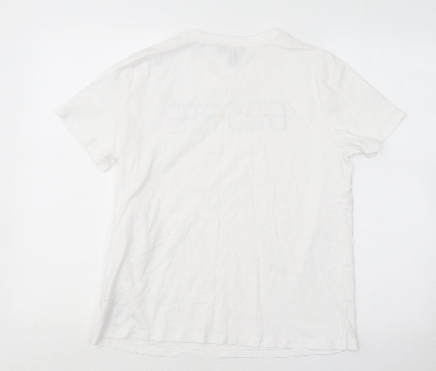 New Look Womens White Cotton Basic T-Shirt Size 12 Round Neck - Bestie
