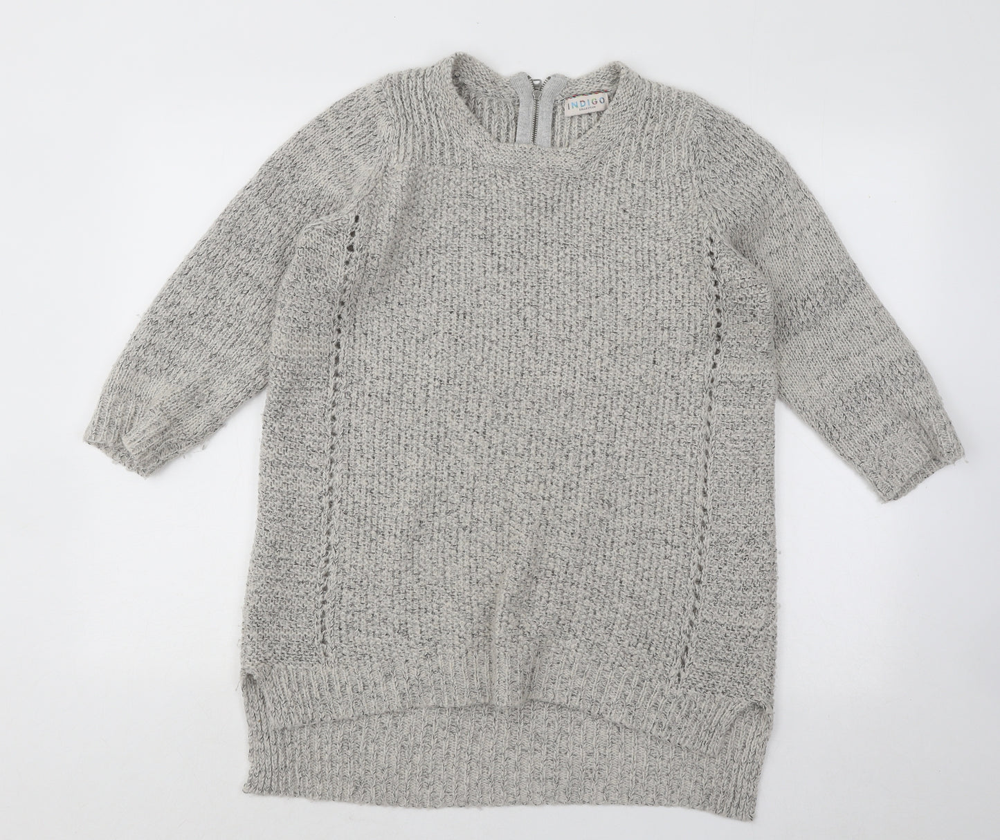 Indigo Womens Grey Round Neck Acrylic Pullover Jumper Size XL