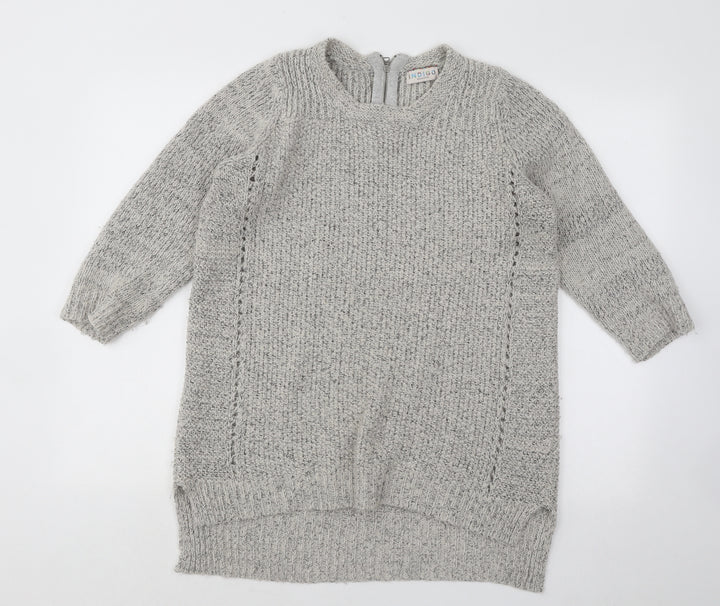 Indigo Womens Grey Round Neck Acrylic Pullover Jumper Size XL