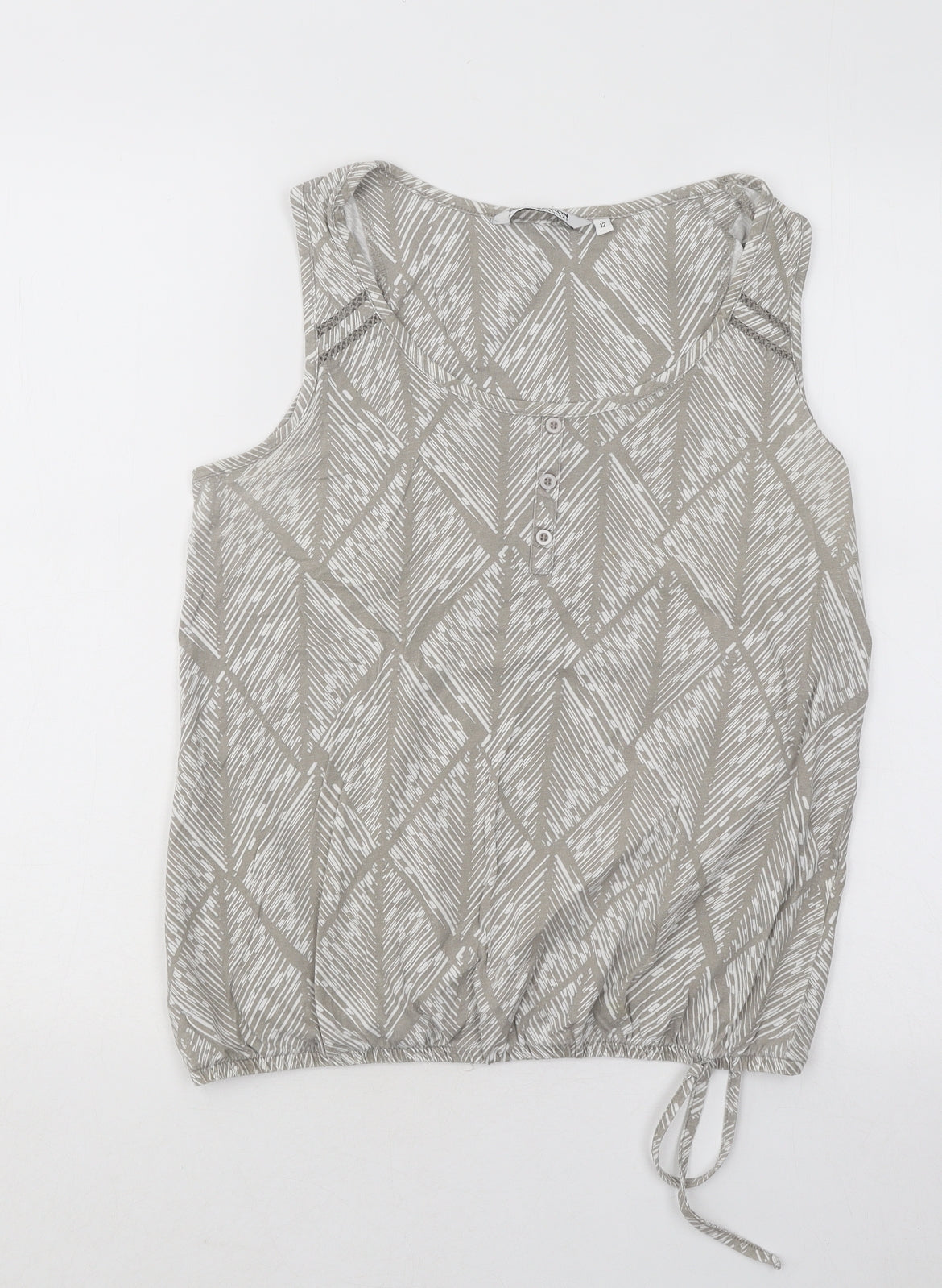 Debenhams Womens Grey Geometric Cotton Basic Tank Size 12 Henley