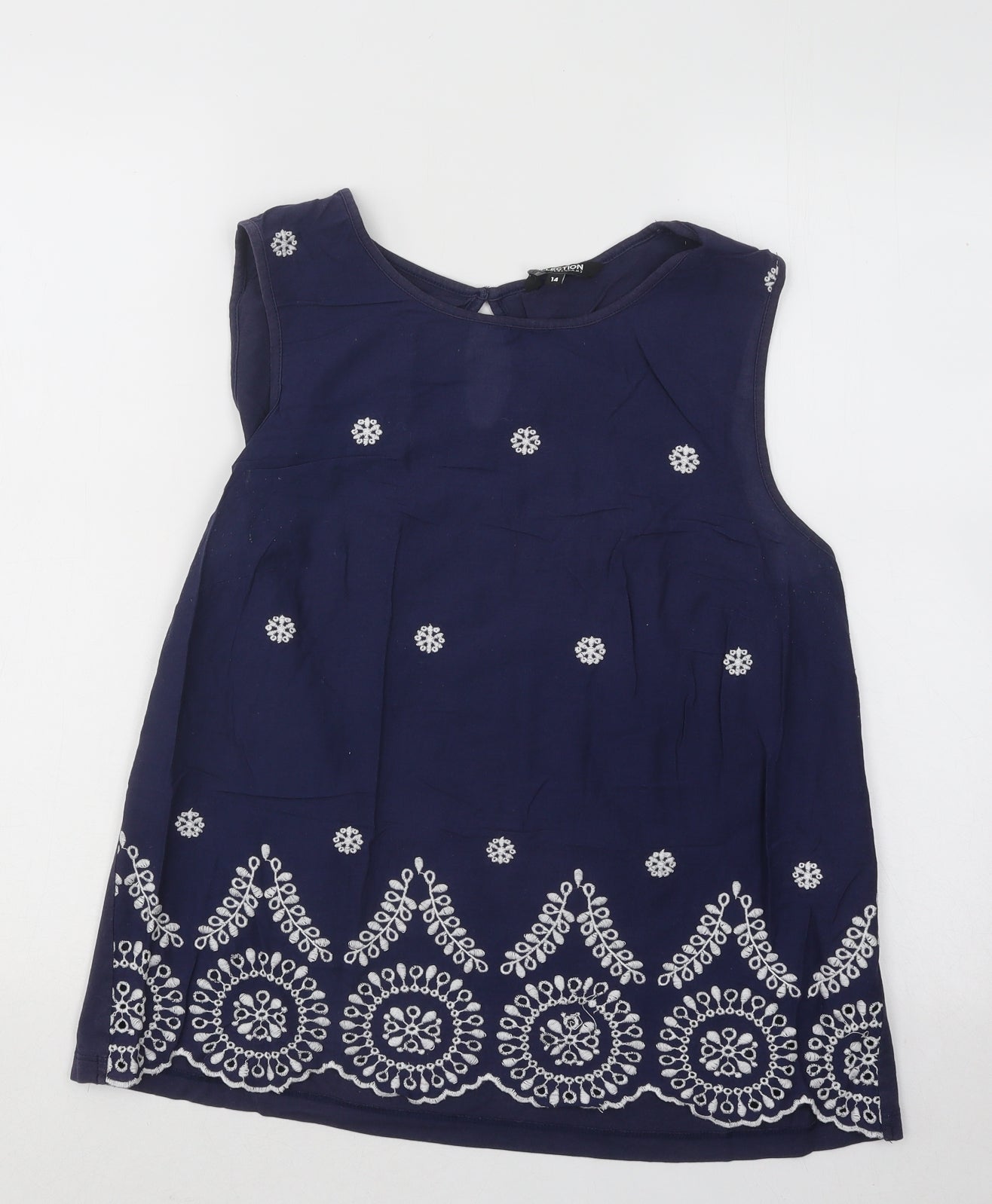 Debenhams Womens Blue Geometric Cotton Basic Tank Size 14 Round Neck
