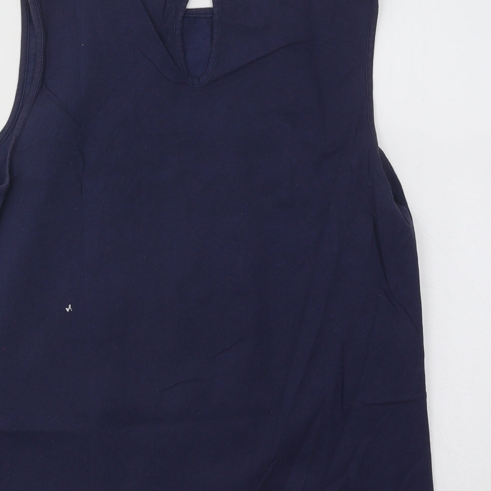 Debenhams Womens Blue Geometric Cotton Basic Tank Size 14 Round Neck