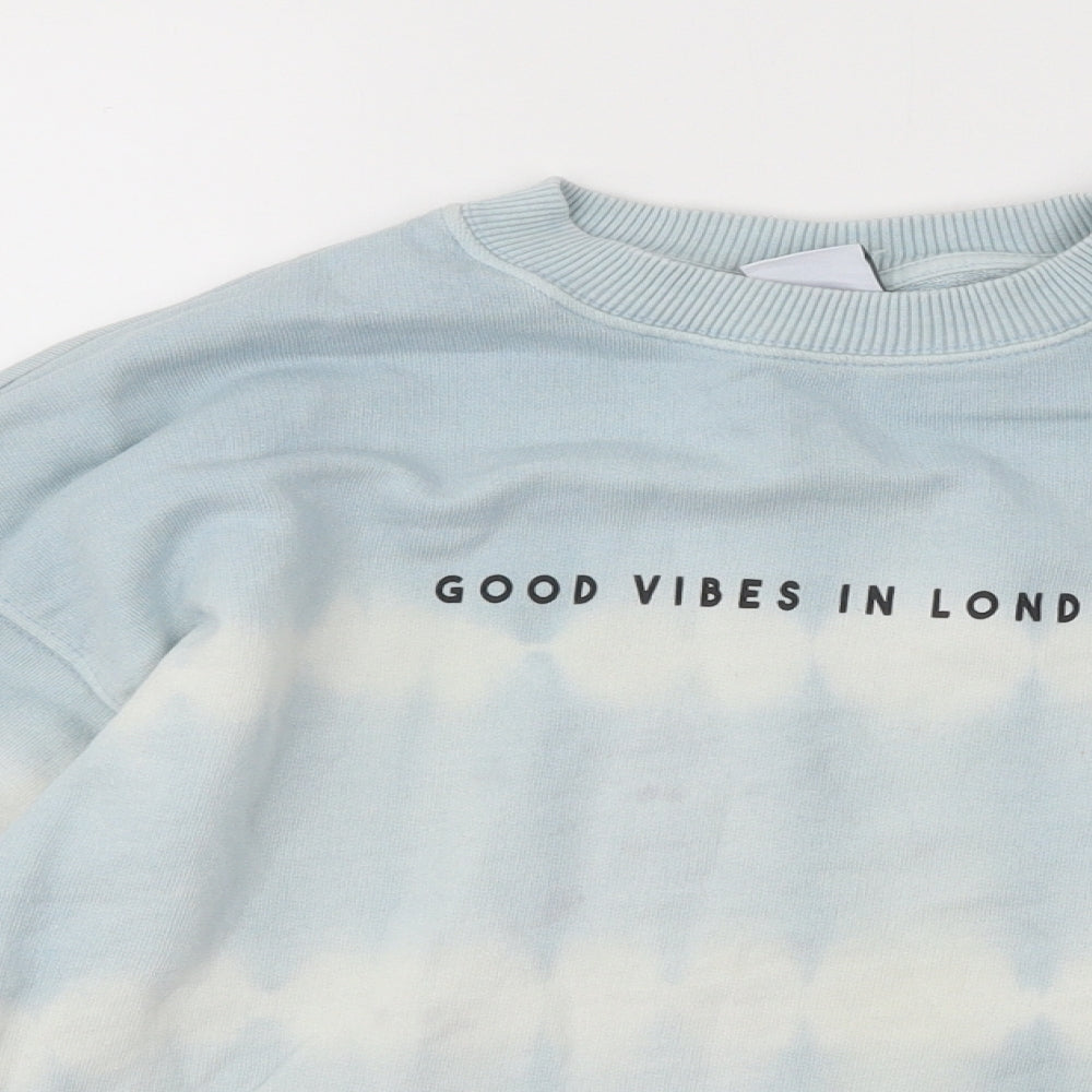 Zara Womens Blue Geometric Cotton Pullover Sweatshirt Size 10 Pullover - Good Vibes In London, UK