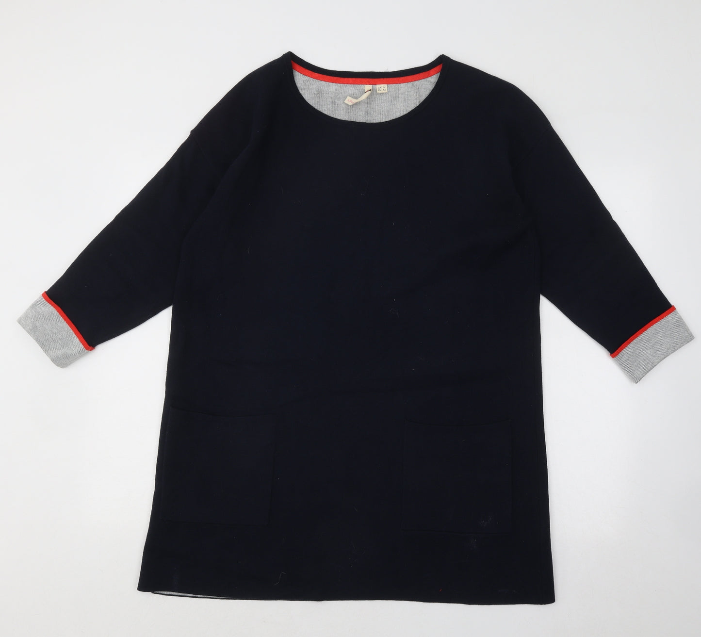 White Stuff Womens Blue Cotton Jumper Dress Size 14 Round Neck Pullover