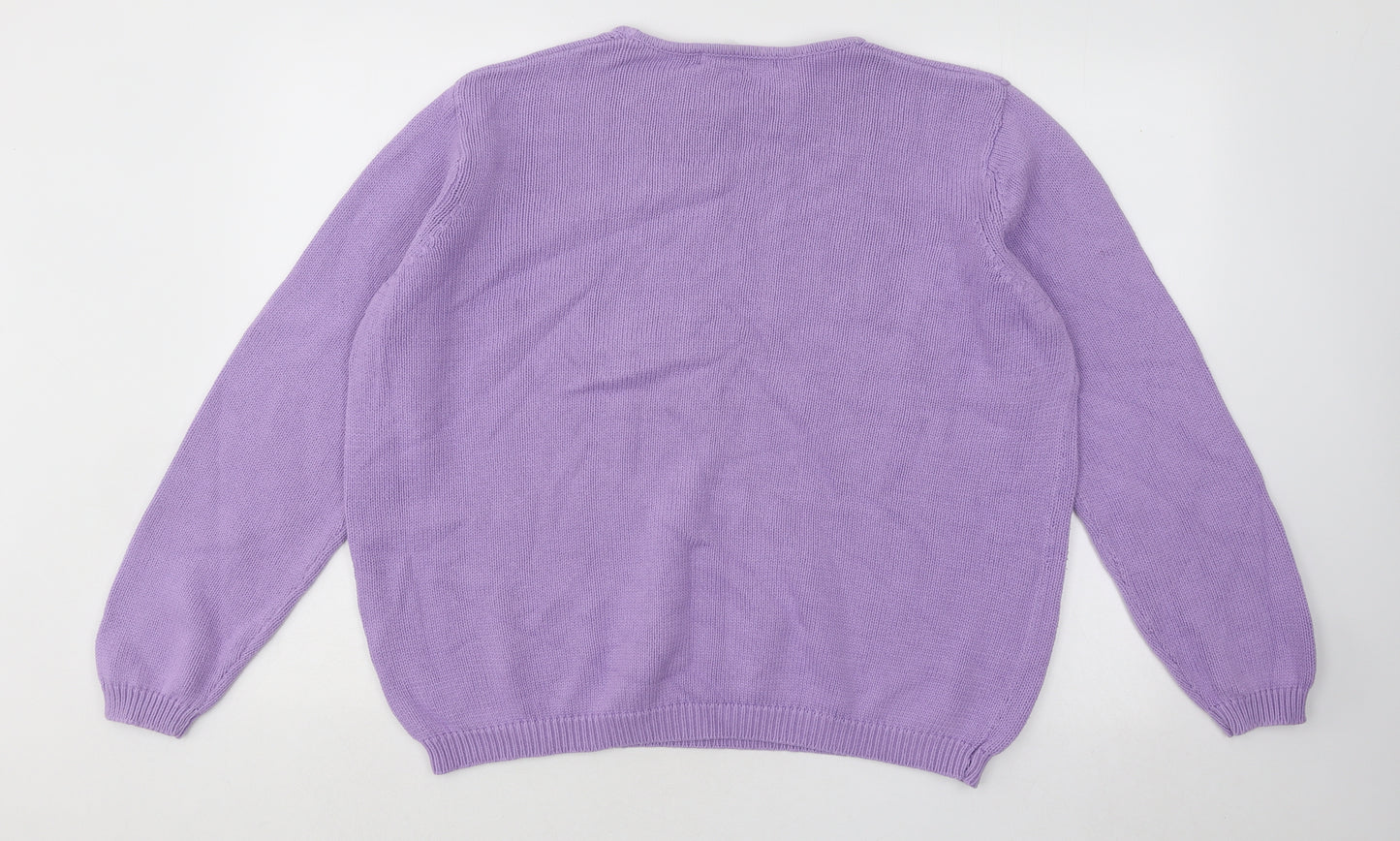 EWM Womens Purple Round Neck Cotton Pullover Jumper Size 22