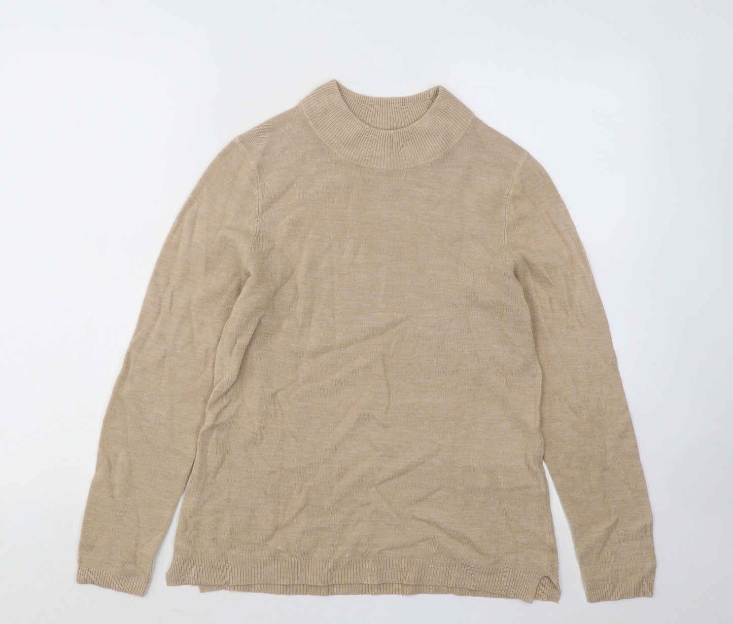 Papaya Womens Beige Mock Neck Acrylic Pullover Jumper Size 12