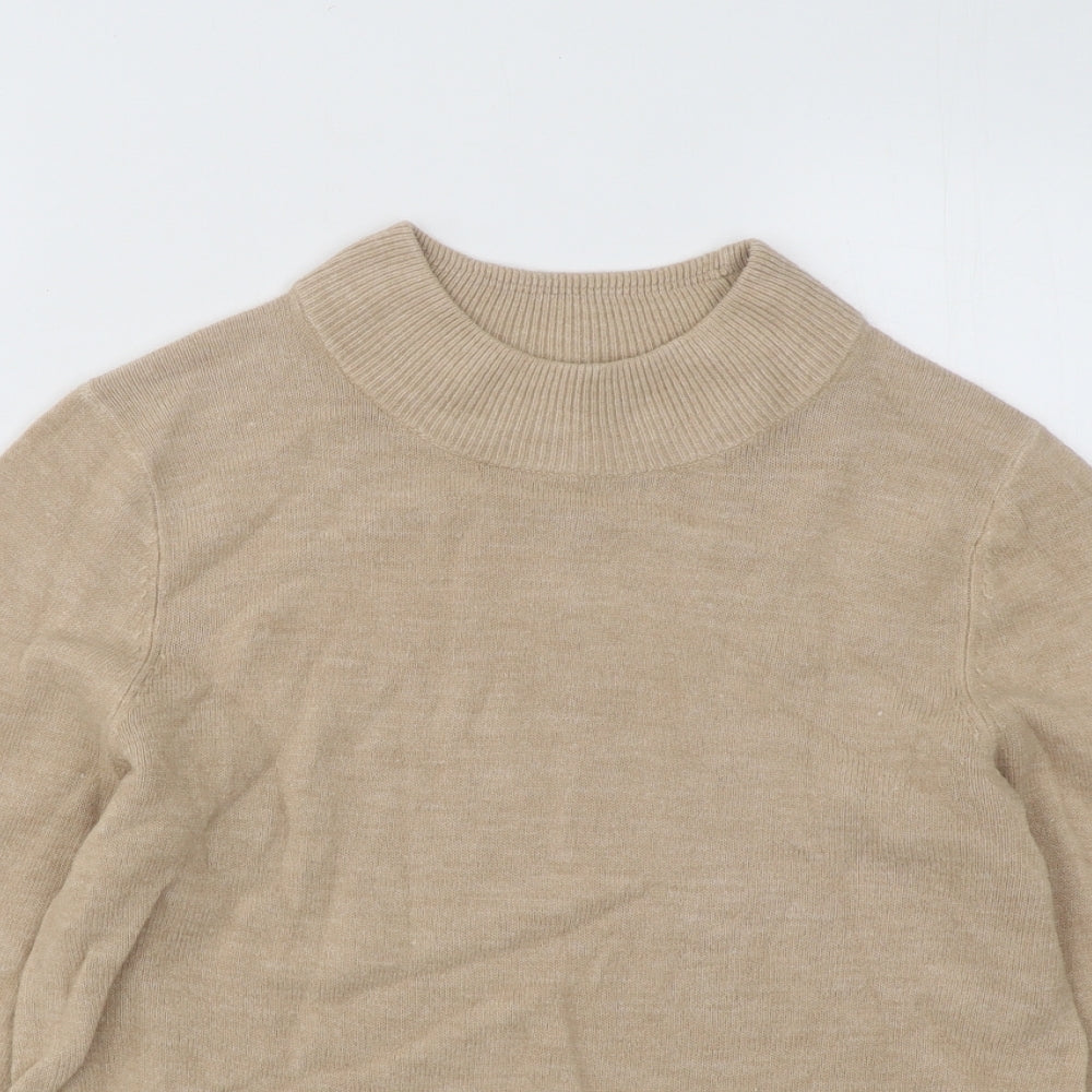 Papaya Womens Beige Mock Neck Acrylic Pullover Jumper Size 12