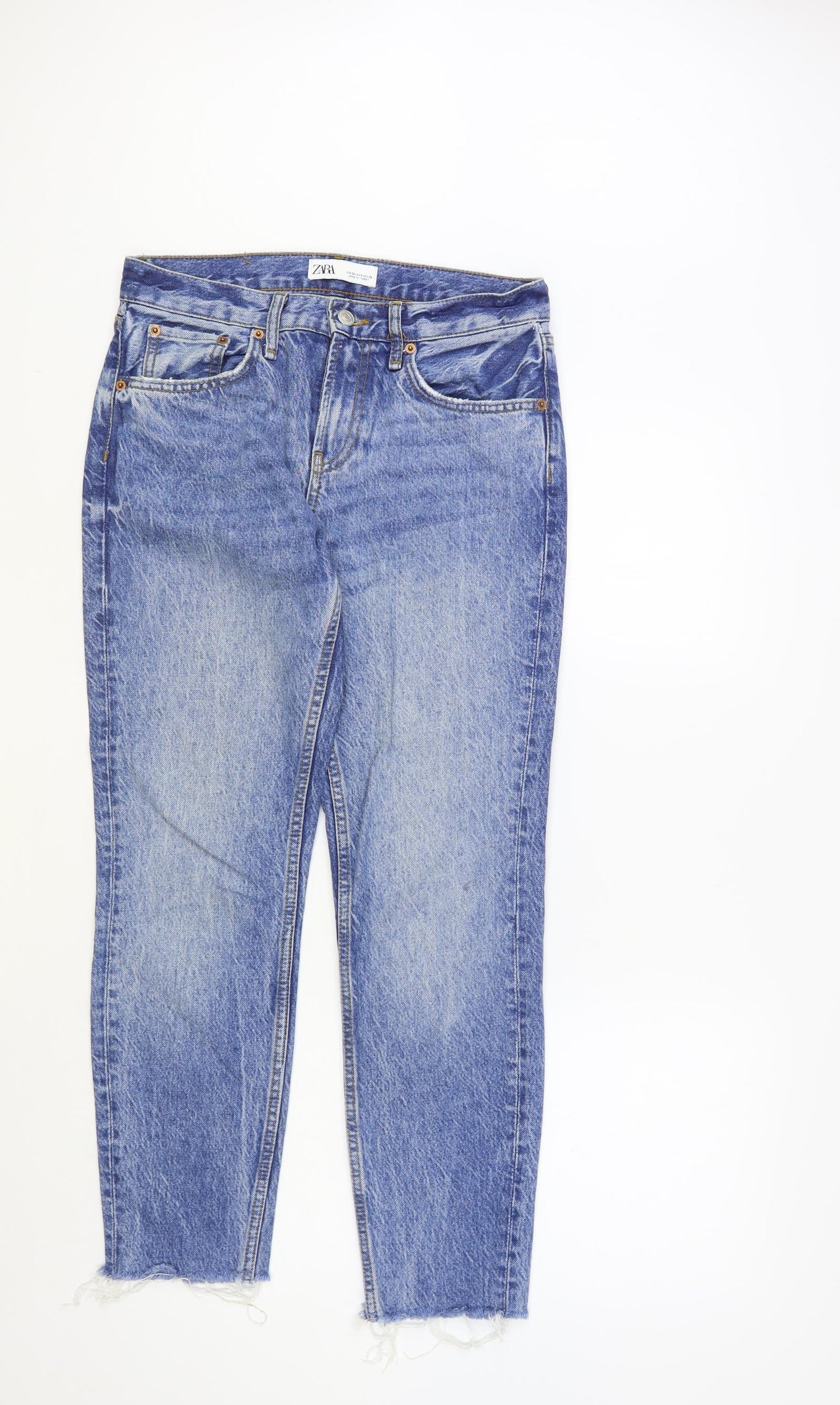 Zara Womens Blue Cotton Tapered Jeans Size 28 in L28 in Regular Button