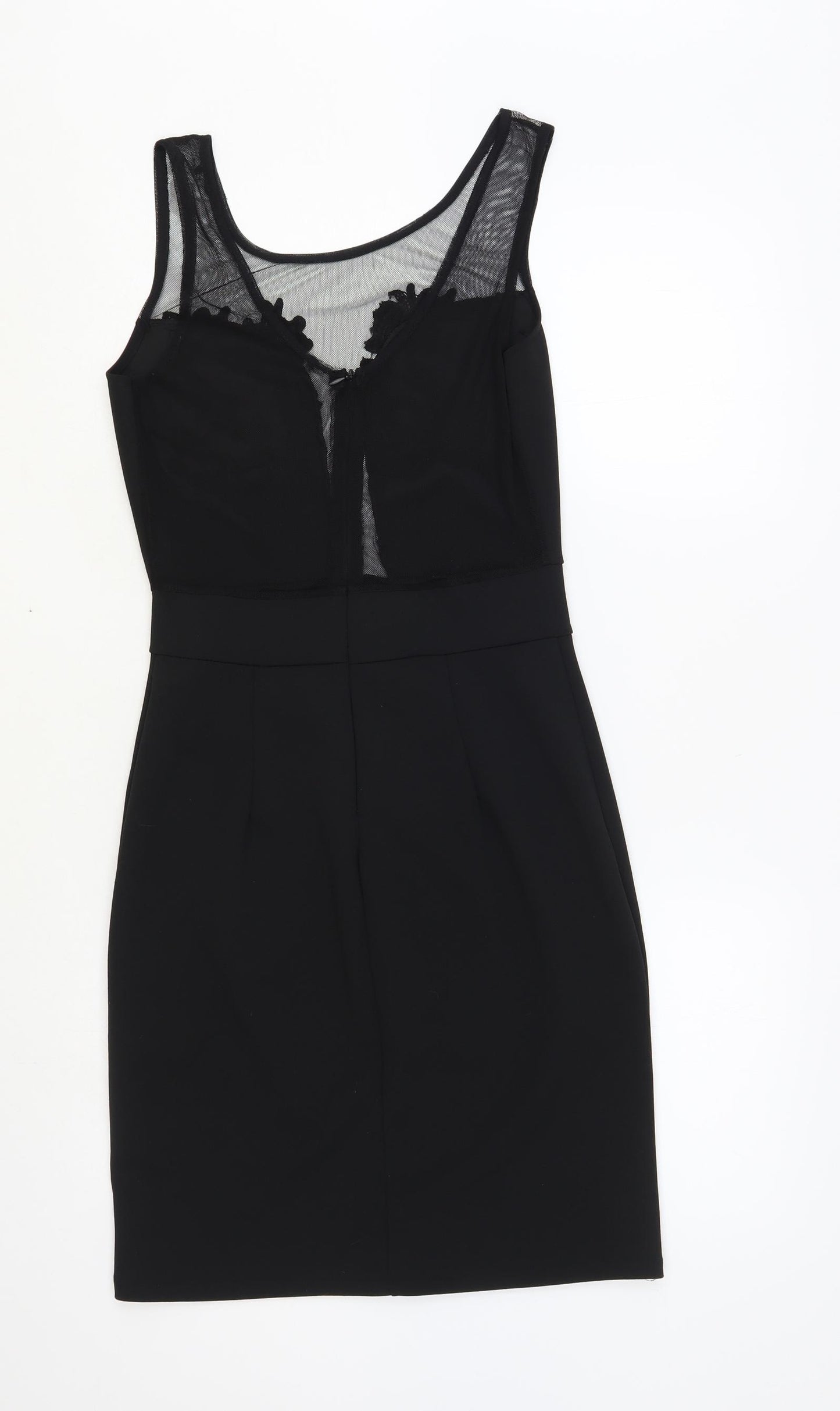 New Look Womens Black Polyester Pencil Dress Size M Round Neck Zip - Lace Detail