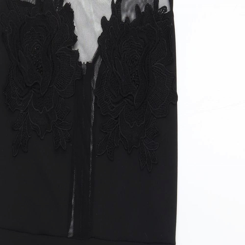 New Look Womens Black Polyester Pencil Dress Size M Round Neck Zip - Lace Detail
