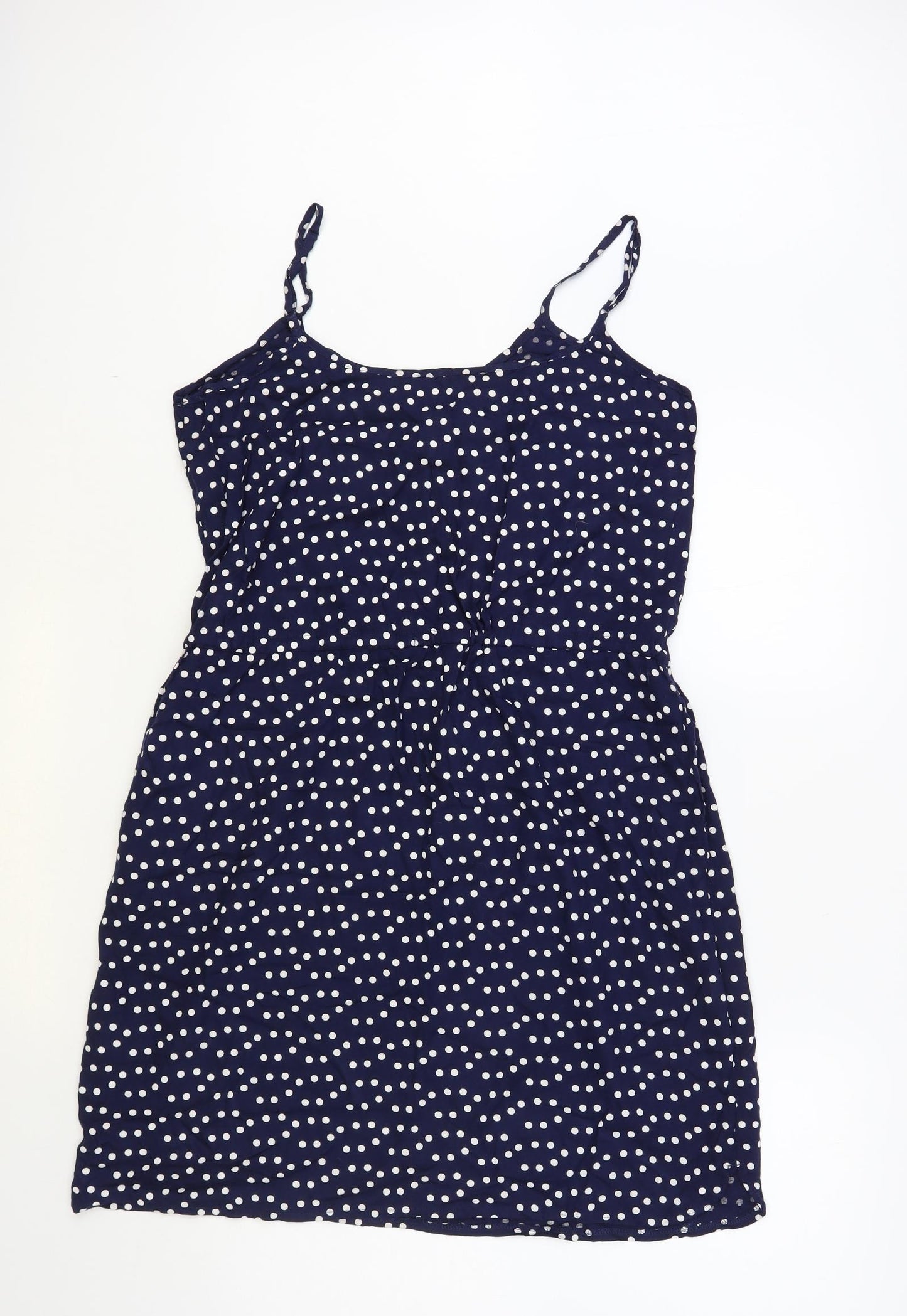 F&F Womens Blue Polka Dot Viscose Tank Dress Size 14 Round Neck Tie