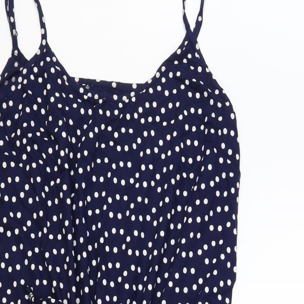 F&F Womens Blue Polka Dot Viscose Tank Dress Size 14 Round Neck Tie
