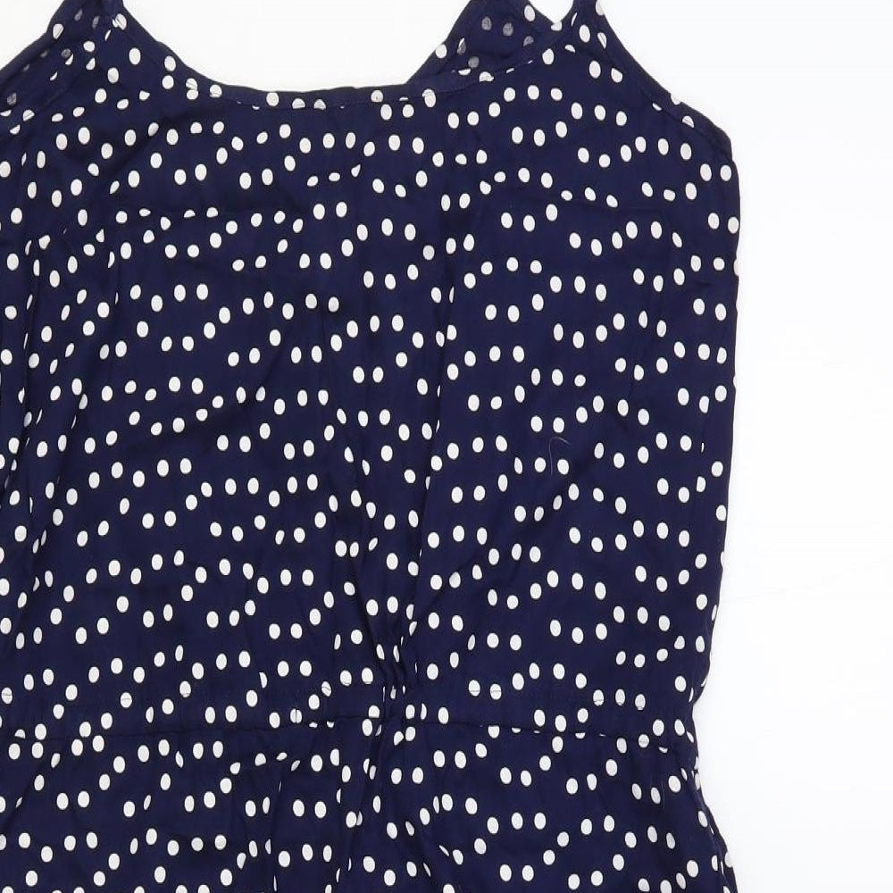 F&F Womens Blue Polka Dot Viscose Tank Dress Size 14 Round Neck Tie