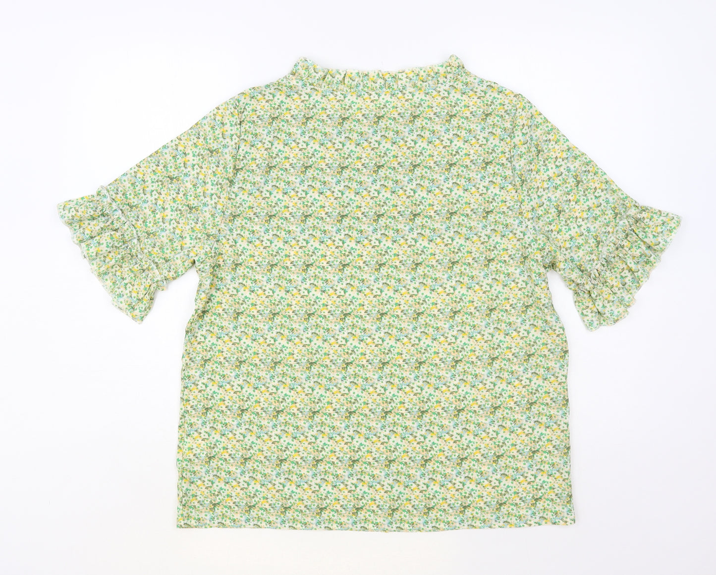 SheIn Womens Green Floral Polyester Basic Blouse Size L Mock Neck