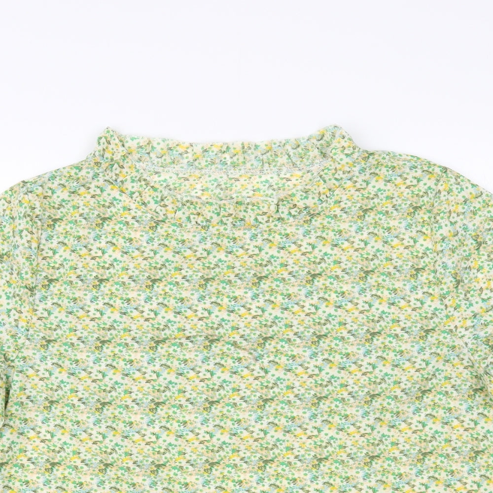 SheIn Womens Green Floral Polyester Basic Blouse Size L Mock Neck