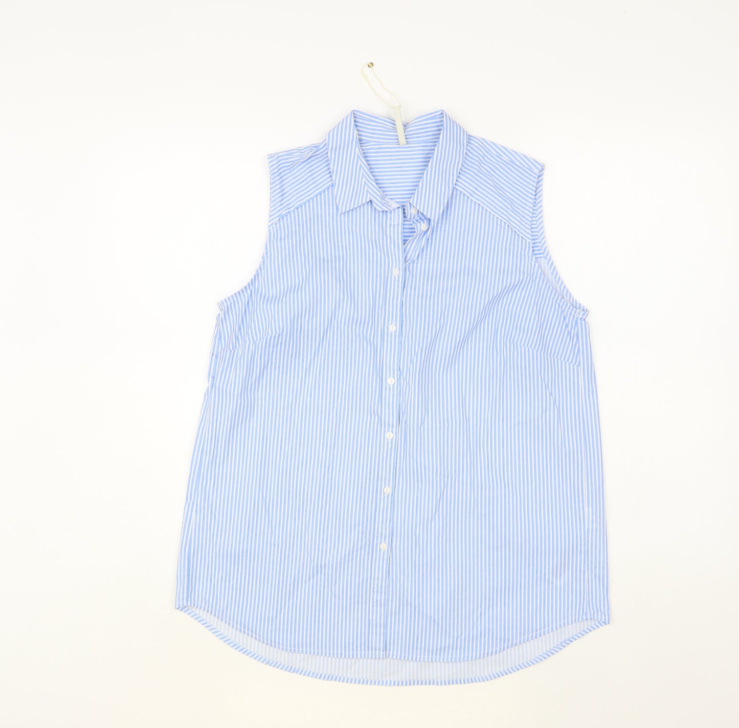 Stradivarius Womens Blue Striped Cotton Basic Button-Up Size L Collared