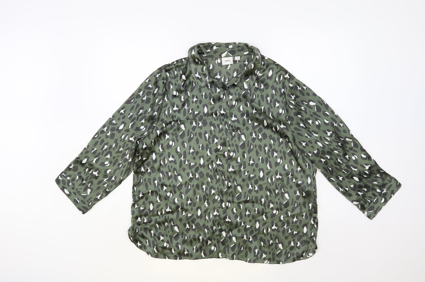 JDY Womens Green Animal Print Polyester Basic Button-Up Size 14 Collared - Leopard Print