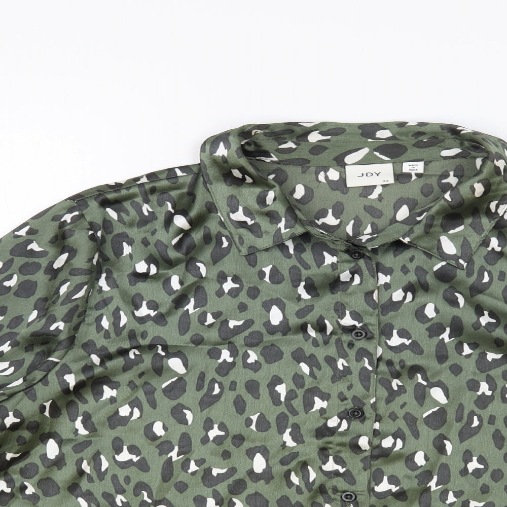 JDY Womens Green Animal Print Polyester Basic Button-Up Size 14 Collared - Leopard Print