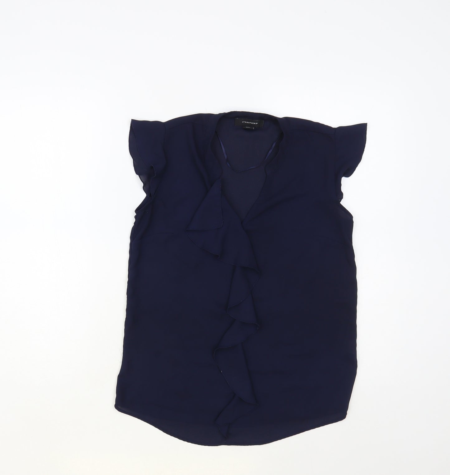 Atmosphere Womens Blue Polyester Basic Blouse Size 4 V-Neck