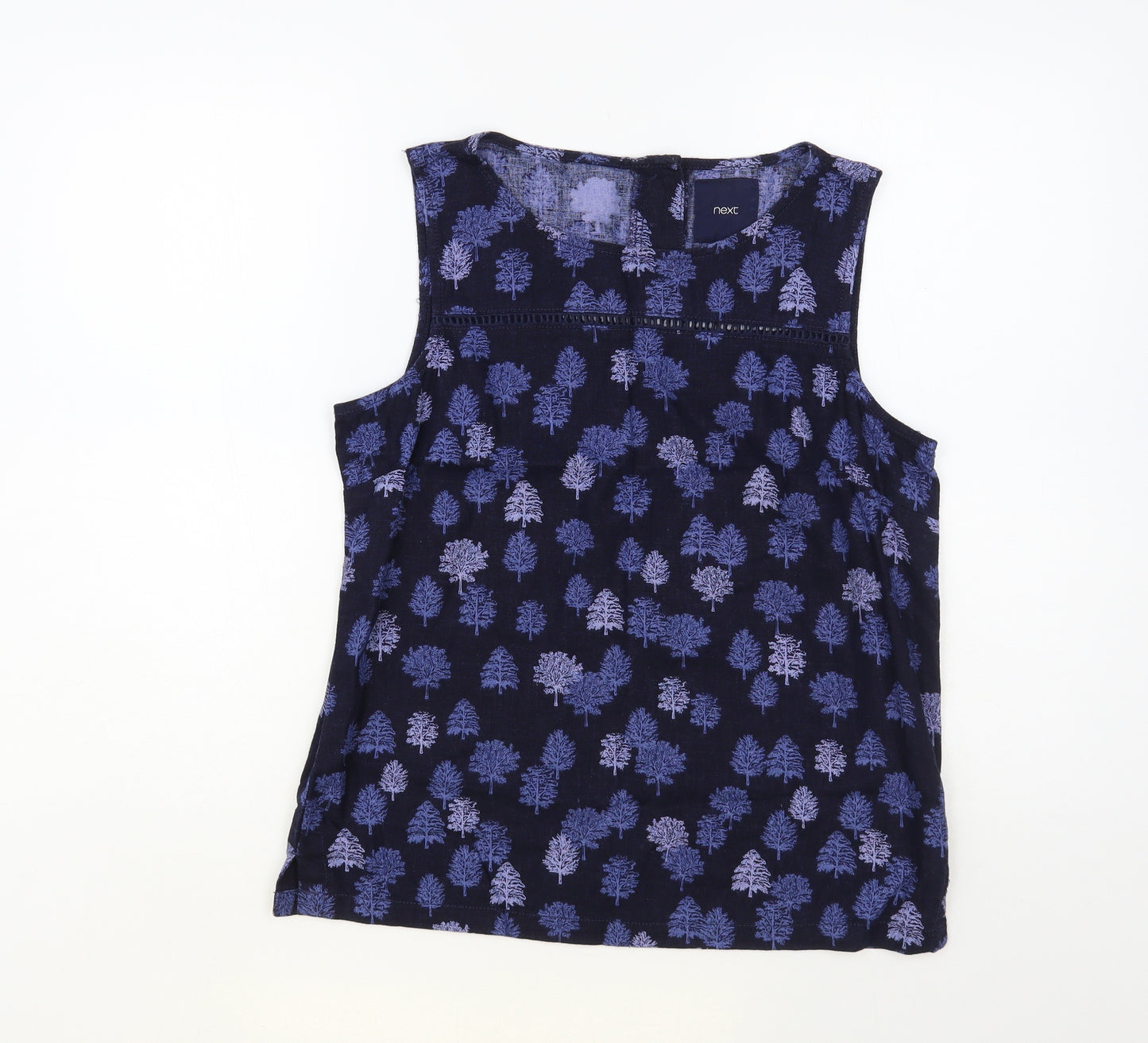 NEXT Womens Blue Floral Linen Basic Blouse Size 10 Boat Neck - Tree Print