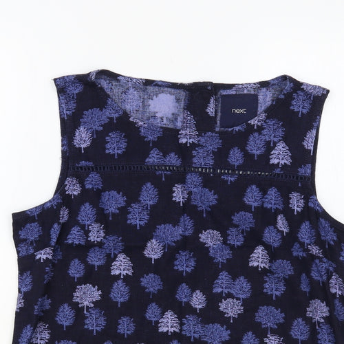 NEXT Womens Blue Floral Linen Basic Blouse Size 10 Boat Neck - Tree Print
