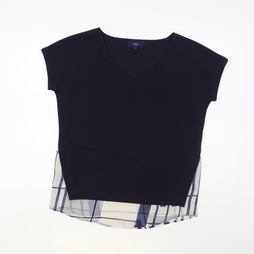 NEXT Womens Blue Geometric Polyester Basic Blouse Size 8 V-Neck