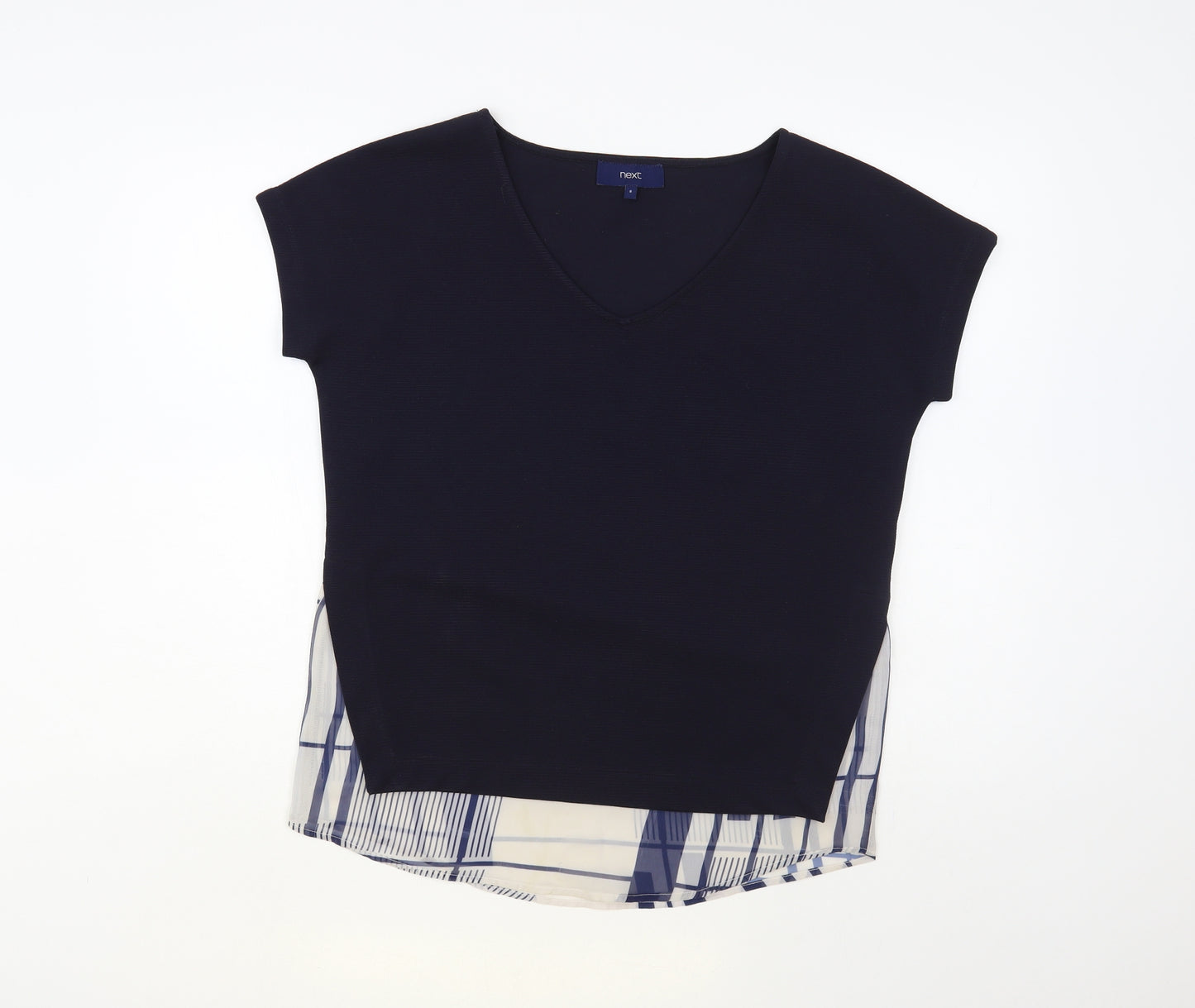 NEXT Womens Blue Geometric Polyester Basic Blouse Size 8 V-Neck