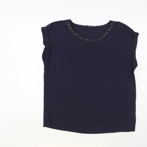 NEXT Womens Blue Polyester Basic Blouse Size 8 Round Neck - Embellished Neckline