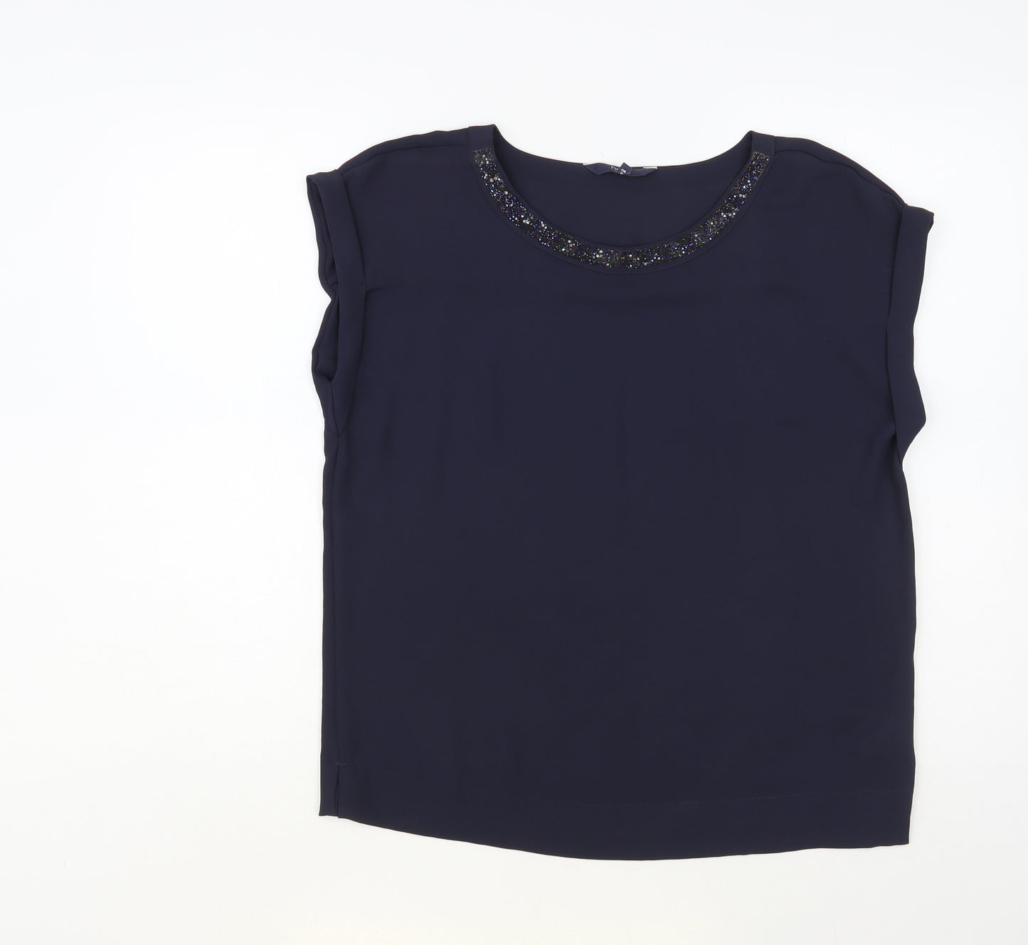 NEXT Womens Blue Polyester Basic Blouse Size 8 Round Neck - Embellished Neckline