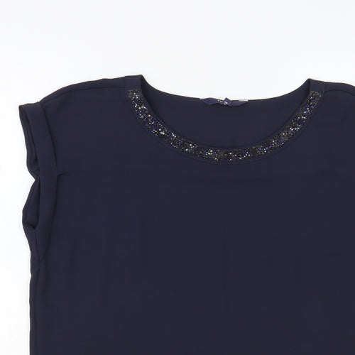 NEXT Womens Blue Polyester Basic Blouse Size 8 Round Neck - Embellished Neckline