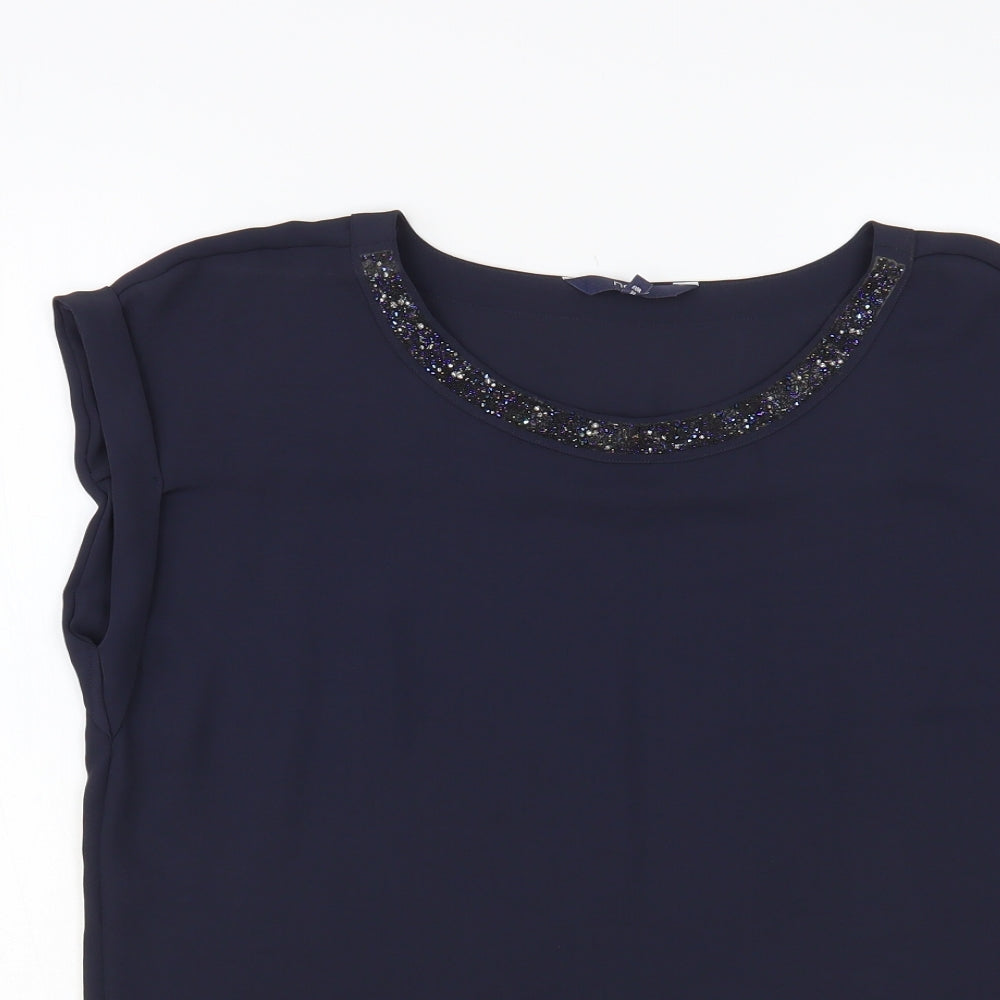 NEXT Womens Blue Polyester Basic Blouse Size 8 Round Neck - Embellished Neckline