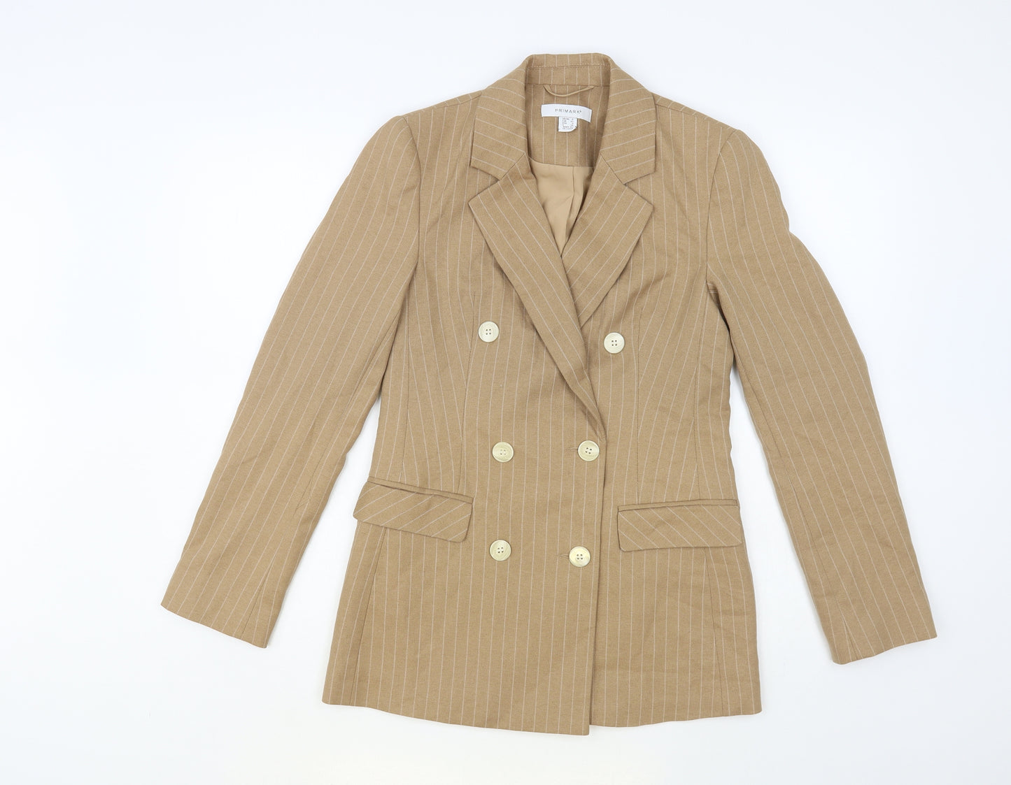 Primark Womens Beige Striped Jacket Blazer Size 4 Button