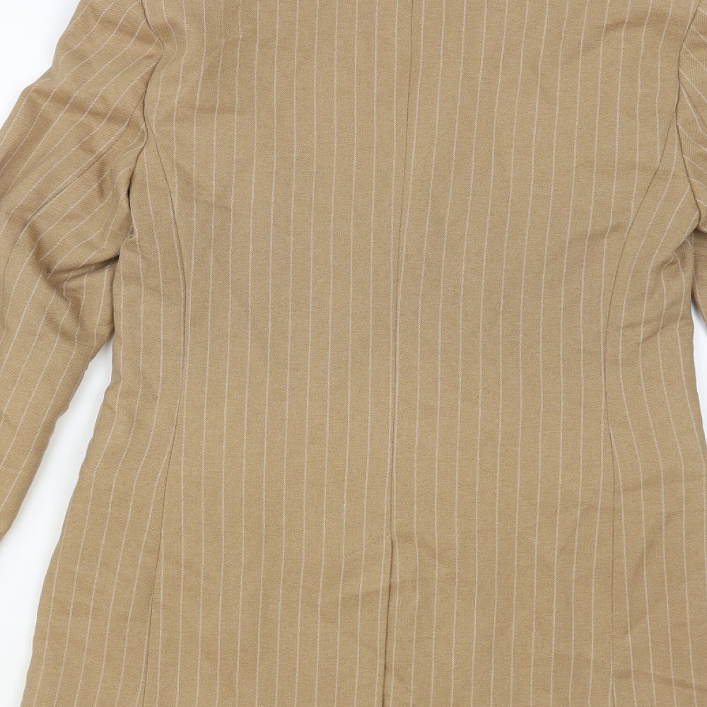 Primark Womens Beige Striped Jacket Blazer Size 4 Button