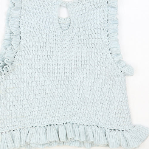 Zara Womens Blue Cotton Basic Tank Size S Round Neck