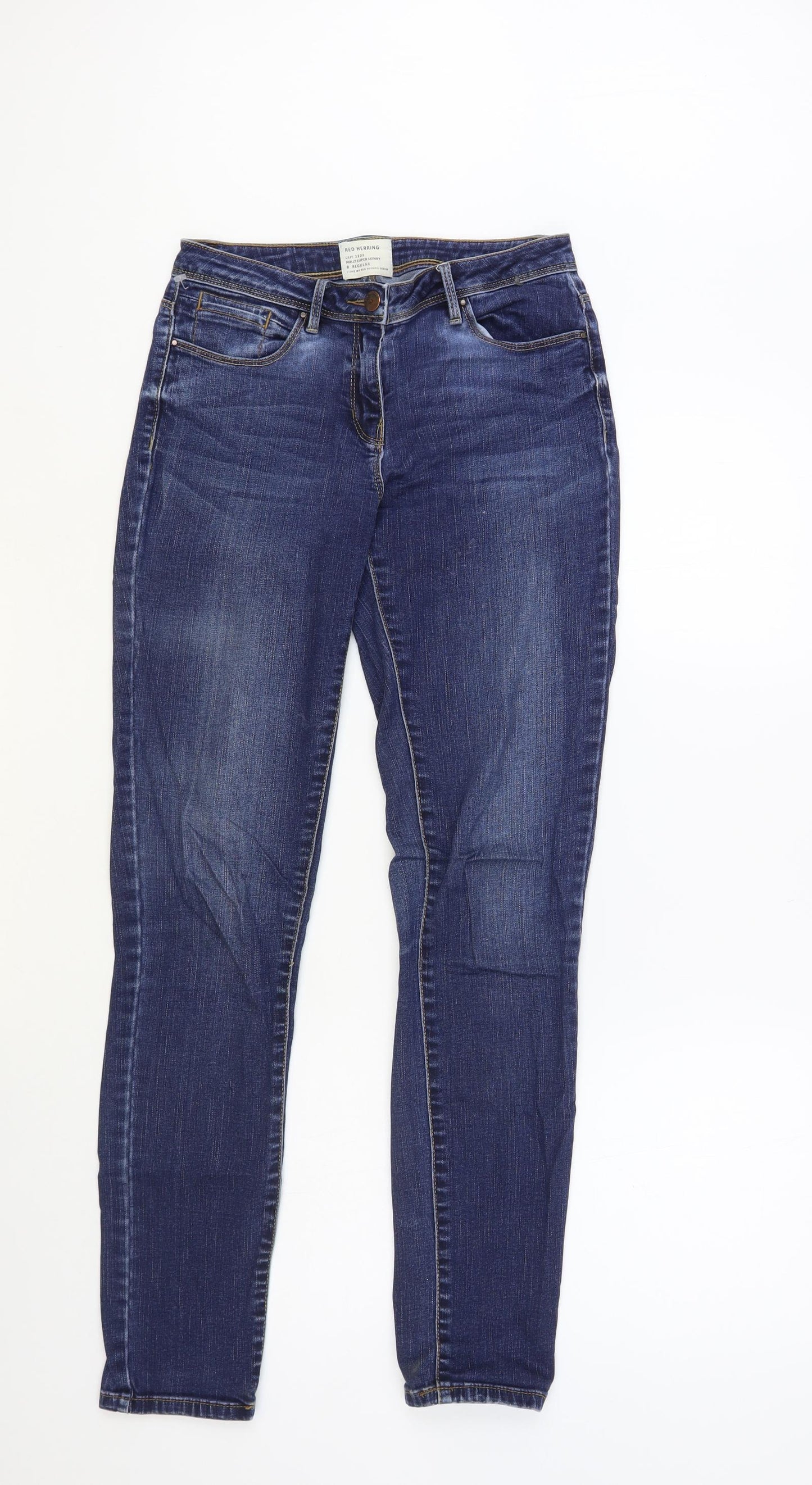 Red Herring Womens Blue Cotton Skinny Jeans Size 8 L30 in Regular Button