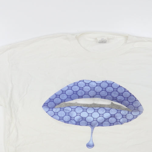 Fruit of the Loom Womens White Cotton Basic T-Shirt Size L Crew Neck - Lips