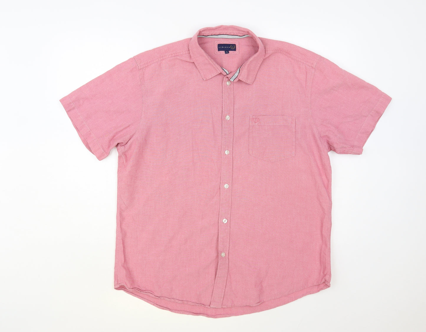 Lincoln Mens Pink Cotton Button-Up Size L Collared Button