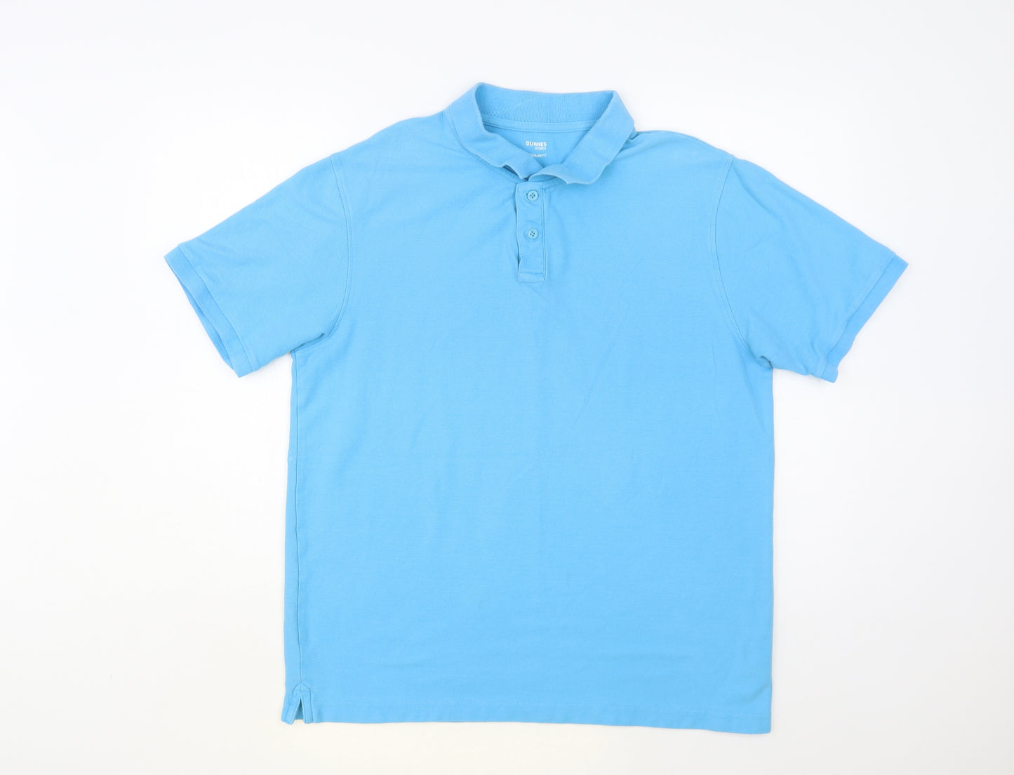 Dunnes Stores Mens Blue Cotton Polo Size L Collared Button