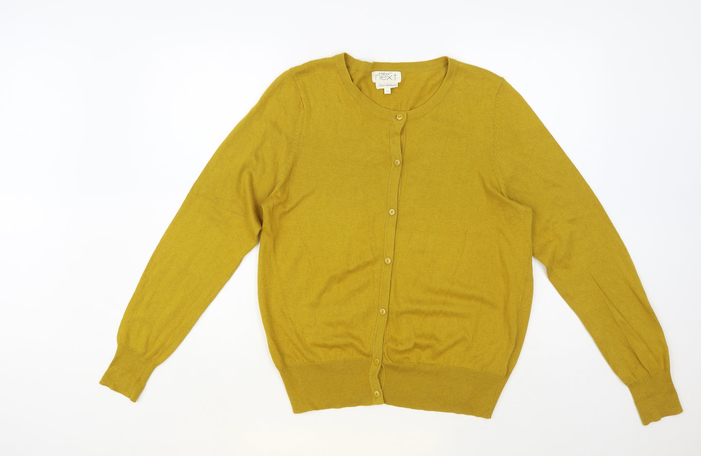 NEXT Womens Yellow Round Neck Cotton Cardigan Jumper Size 16