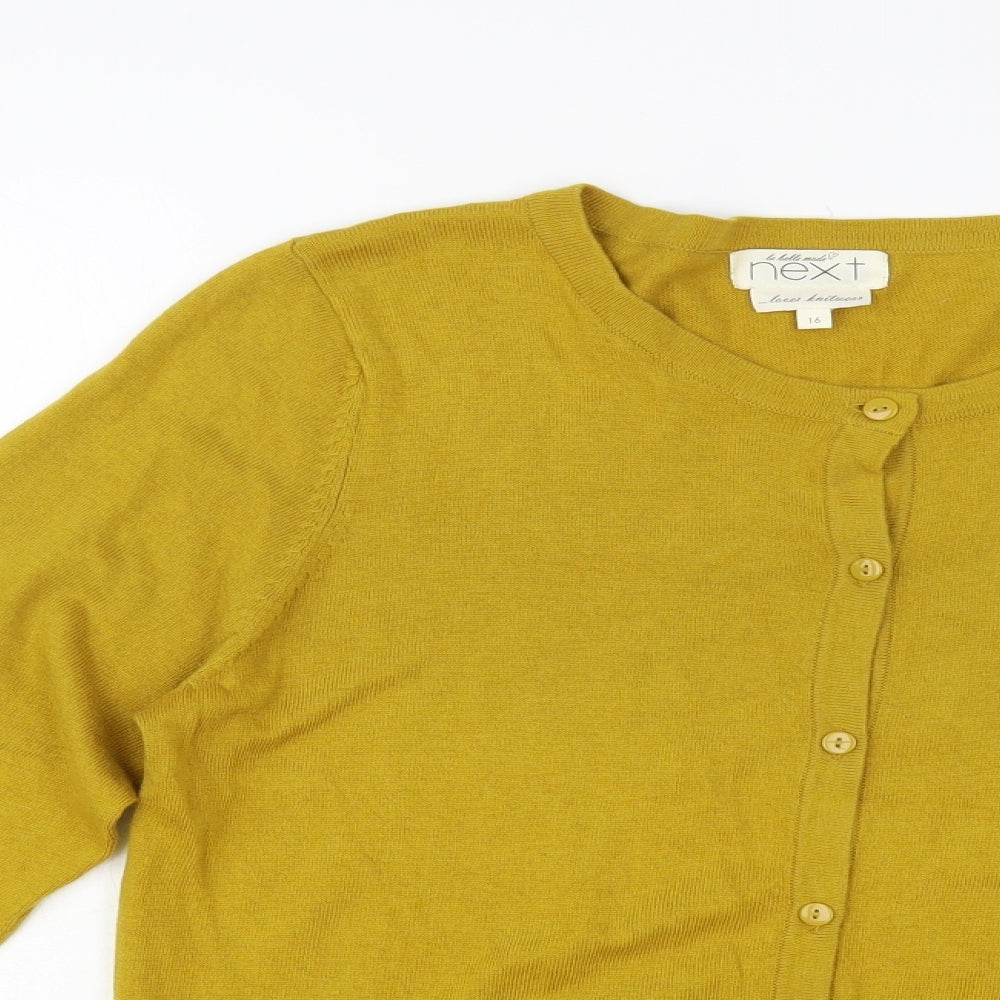 NEXT Womens Yellow Round Neck Cotton Cardigan Jumper Size 16