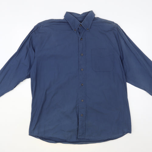 Trademark Mens Blue Cotton Button-Up Size L Collared Button