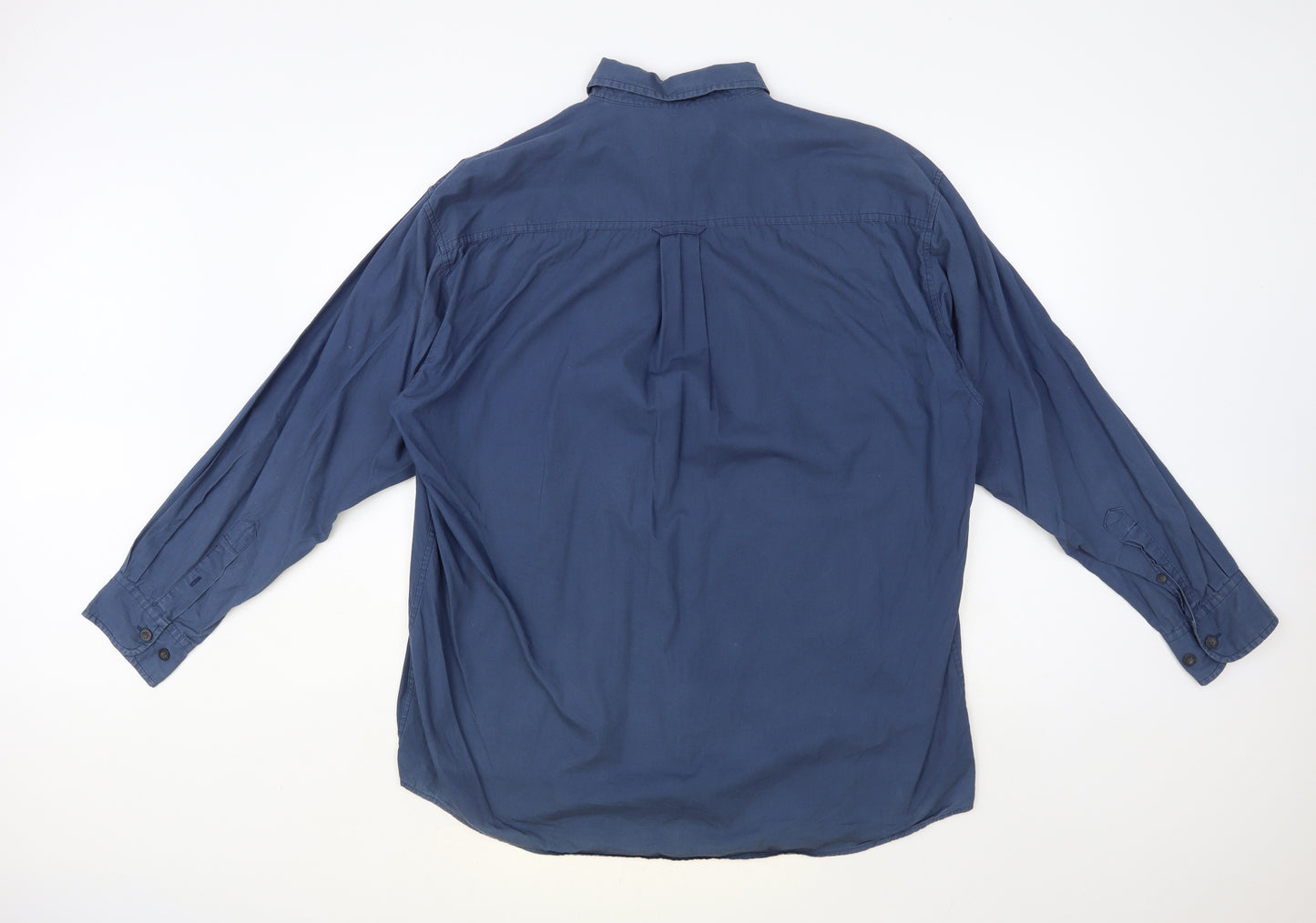 Trademark Mens Blue Cotton Button-Up Size L Collared Button
