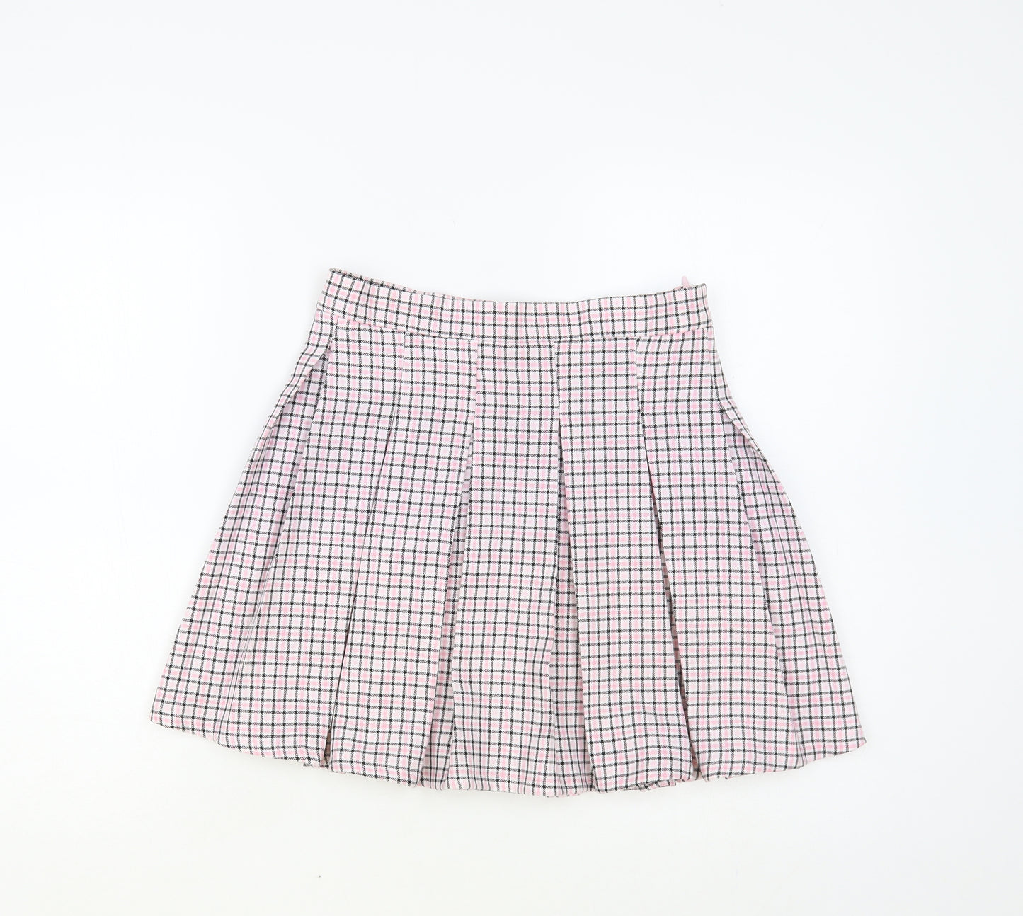 Candy Couture Girls Pink Plaid Polyester Pleated Skirt Size 14 Years Regular Zip