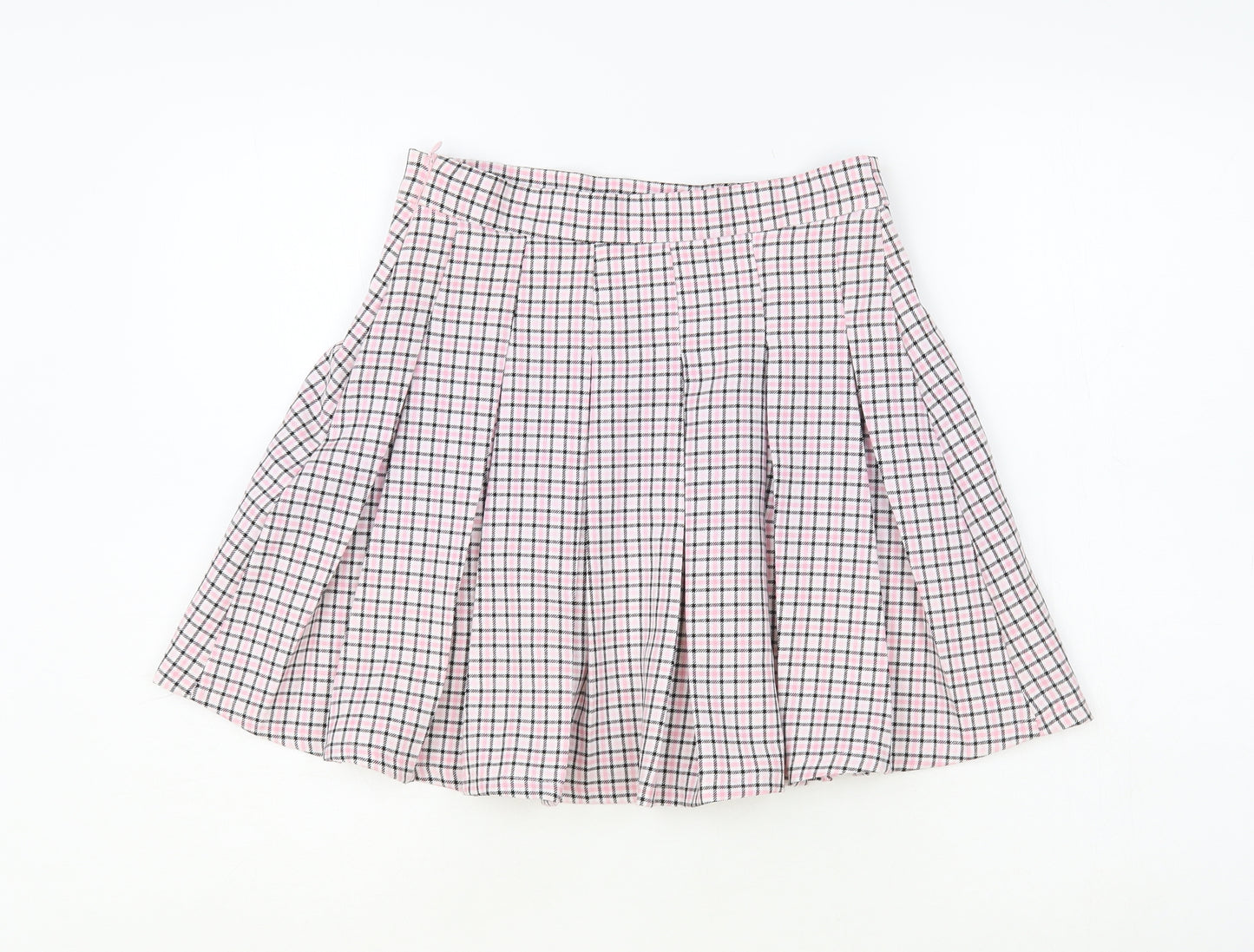 Candy Couture Girls Pink Plaid Polyester Pleated Skirt Size 14 Years Regular Zip
