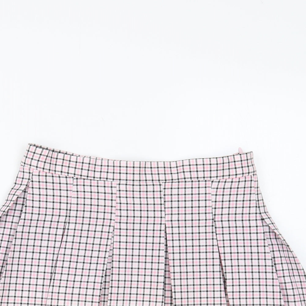 Candy Couture Girls Pink Plaid Polyester Pleated Skirt Size 14 Years Regular Zip