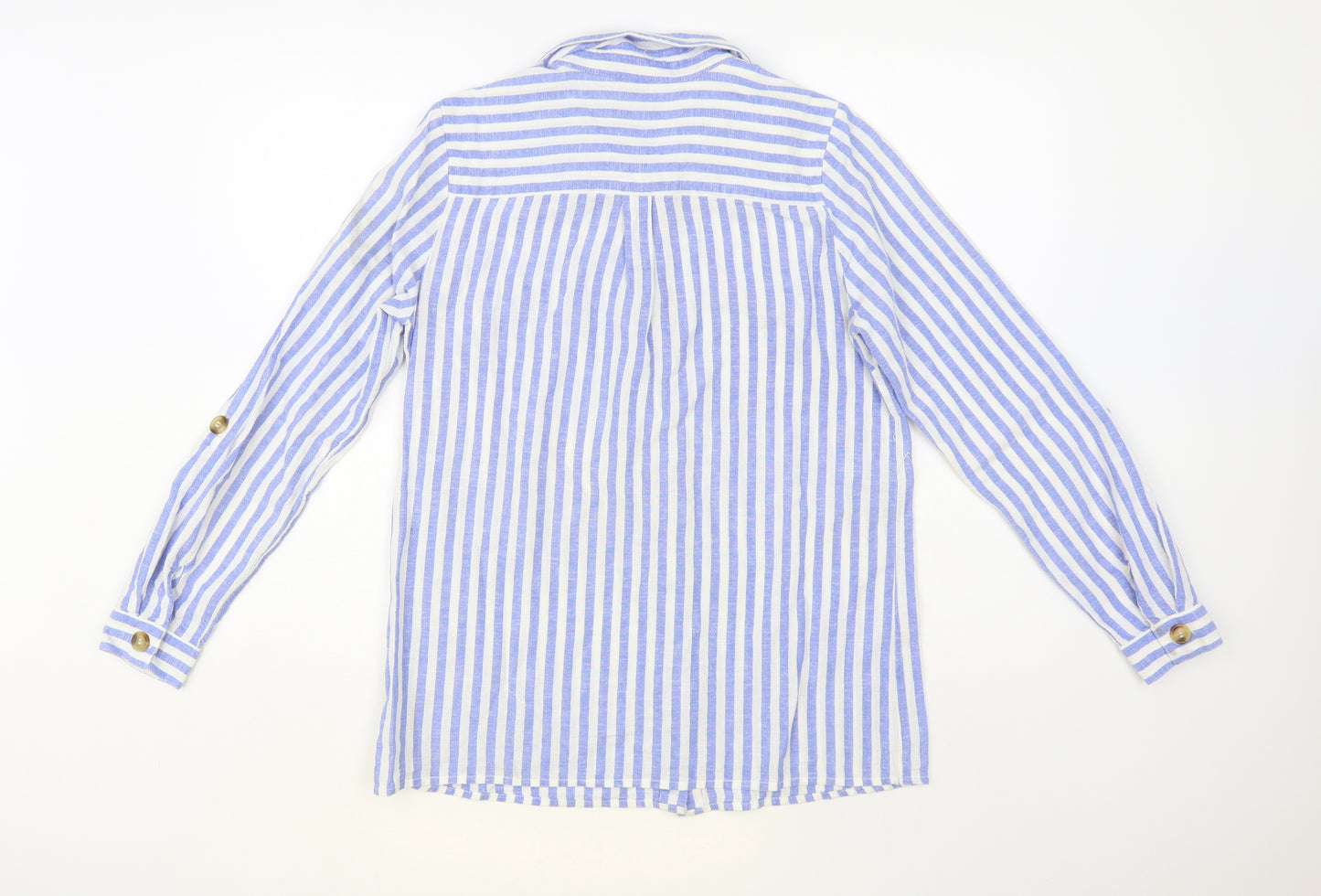 TU Womens Blue Striped Cotton Basic Button-Up Size 10 Collared